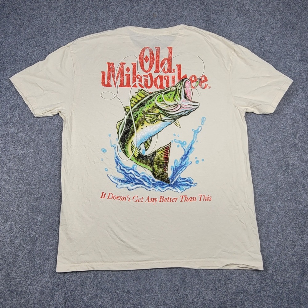 Ripple Junction Old Milwaukee Beer Fishing Bass Graphic T-Shirt XL Cream Tee